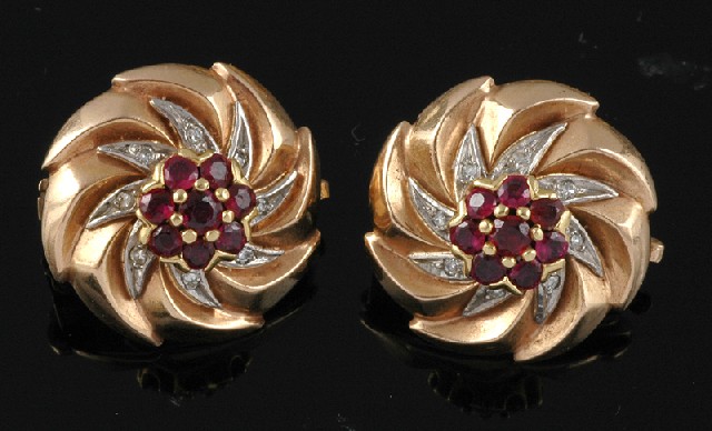 Appraisal: A PAIR OF RUBY AND DIAMOND EARRINGS BY TIFFANY CO