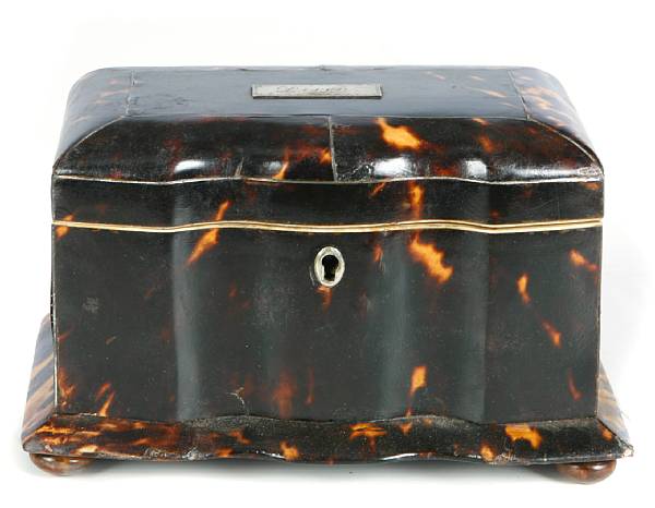 Appraisal: An English tortoise shell tea caddy height in width in