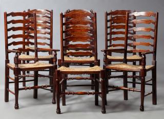 Appraisal: Set of Ten Carved Beech Rush Seat Ladderback Dinin Set