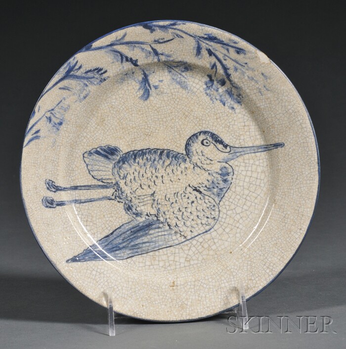 Appraisal: Dedham Flying Cock Plate Glazed earthenware Dedham Massachusetts - Blue