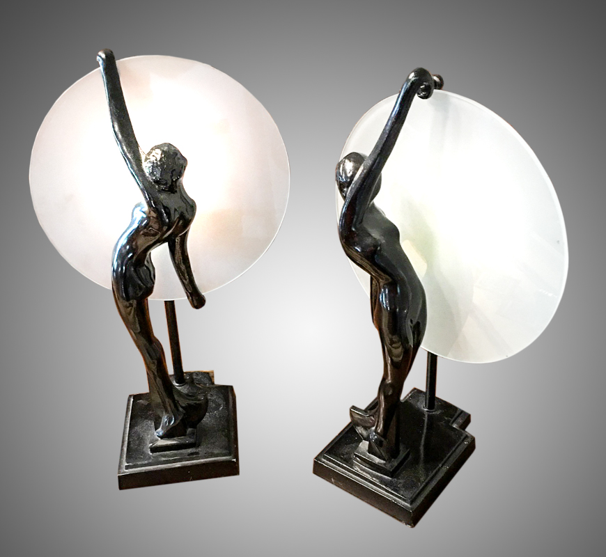 Appraisal: PAIR FRANKART STYLE DECO LAMPS In the Frankart style with