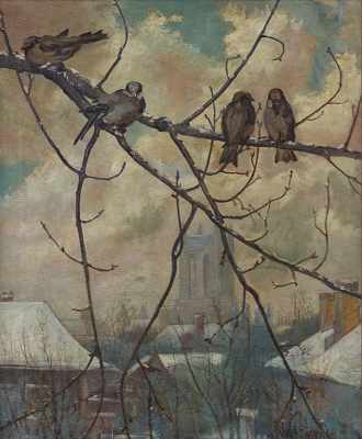 Appraisal: William Joseph Eastman American - Winter birds Oil on canvas