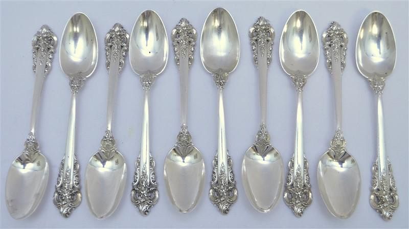 Appraisal: STERLING GRAND BAROQUE TEASPOONS Ten Sterling Siver Wallace Grand Baroque