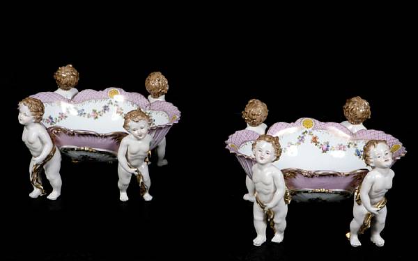 Appraisal: A pair of Meissen style porcelain center bowls with putti