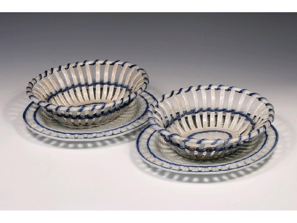 Appraisal: A PAIR OF WEDGWOOD STYLE BASKET WEAVE DISHES AND STANDS