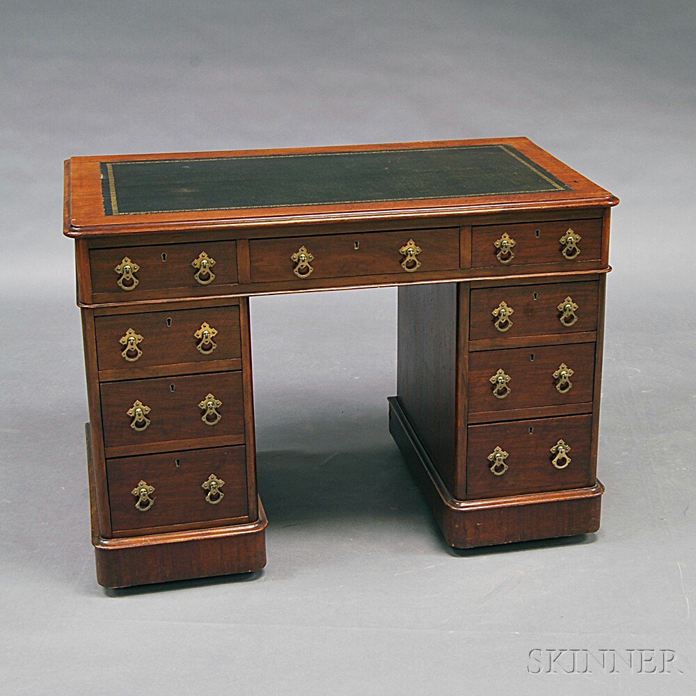 Appraisal: English Mahogany Double-pedestal Desk th century the top with thumbmolded