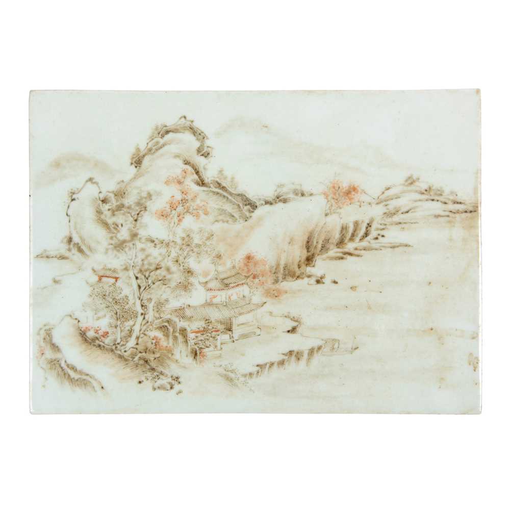 Appraisal: GRISAILLE-DECORATED PORCELAIN PLAQUE QING DYNASTY TH- TH CENTURY delicately painted