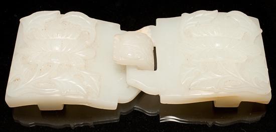 Appraisal: Chinese jade belt buckle pale milky green stone with lotus