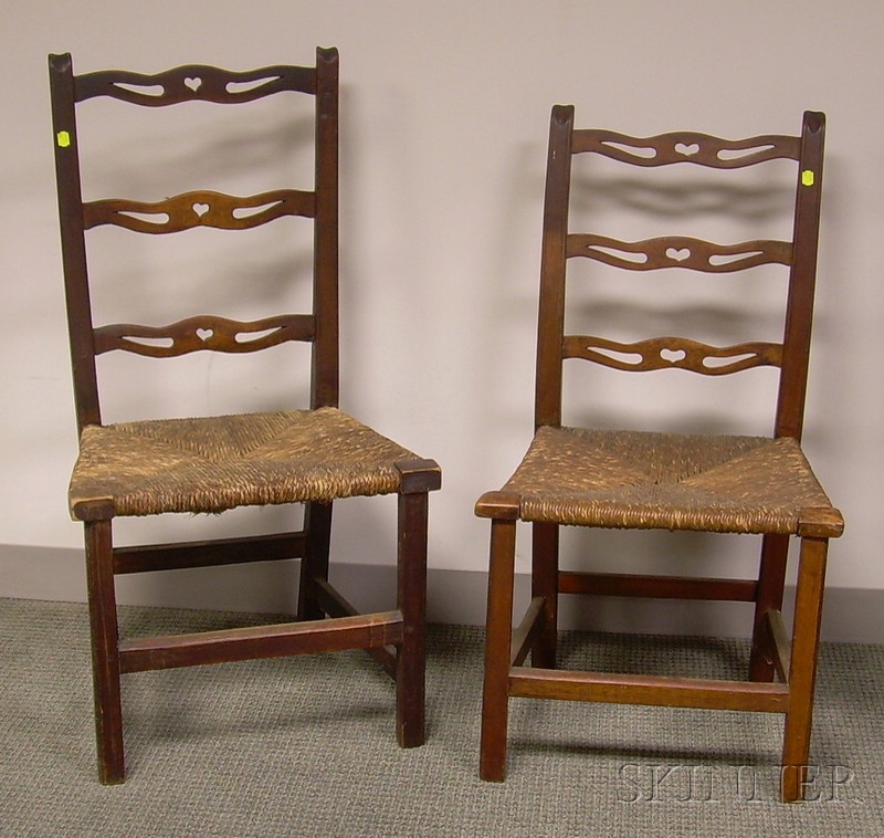 Appraisal: Two Country Chippendale Birch Ribbon-back Side Chairs with Woven Rush