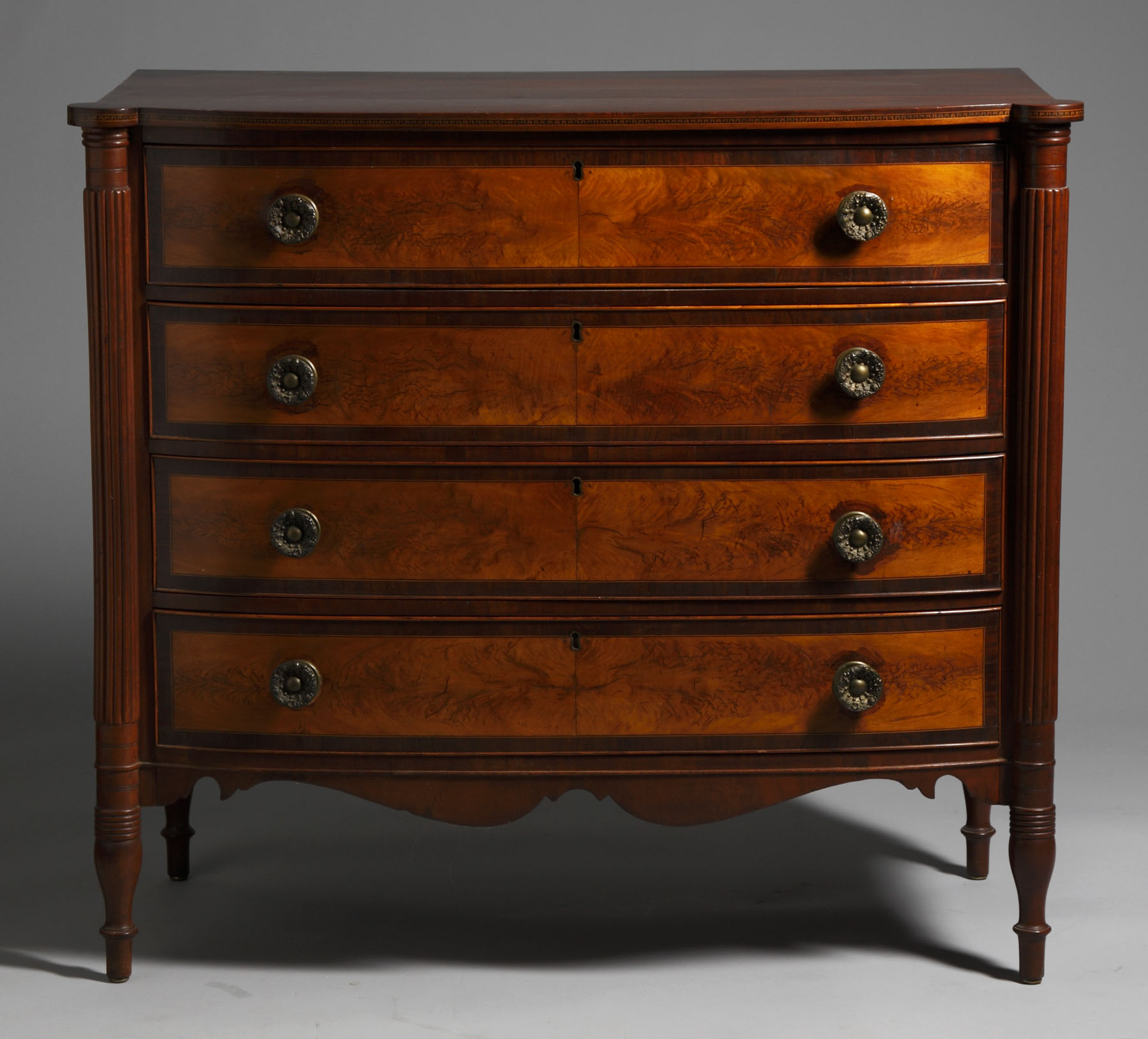 Appraisal: Mahogany Flame Birch Sheraton Chest Seymour school Boston MA Inalid