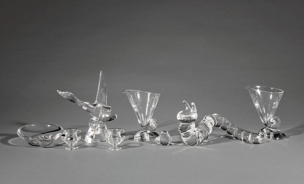 Appraisal: Group of Steuben Glass incl duck caterpillar pair of small