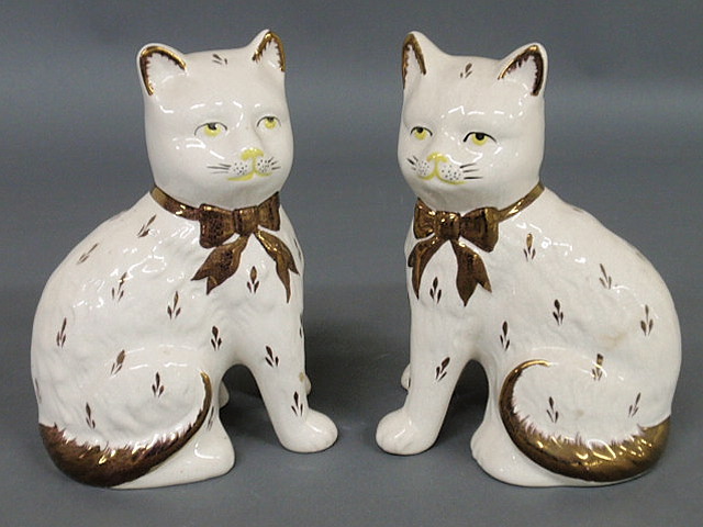 Appraisal: Pair of Staffordshire seated cats late th c h x