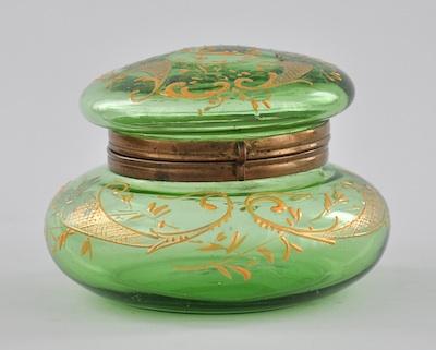 Appraisal: An Enamel Decorated Glass Powder Box Measuring approx - H