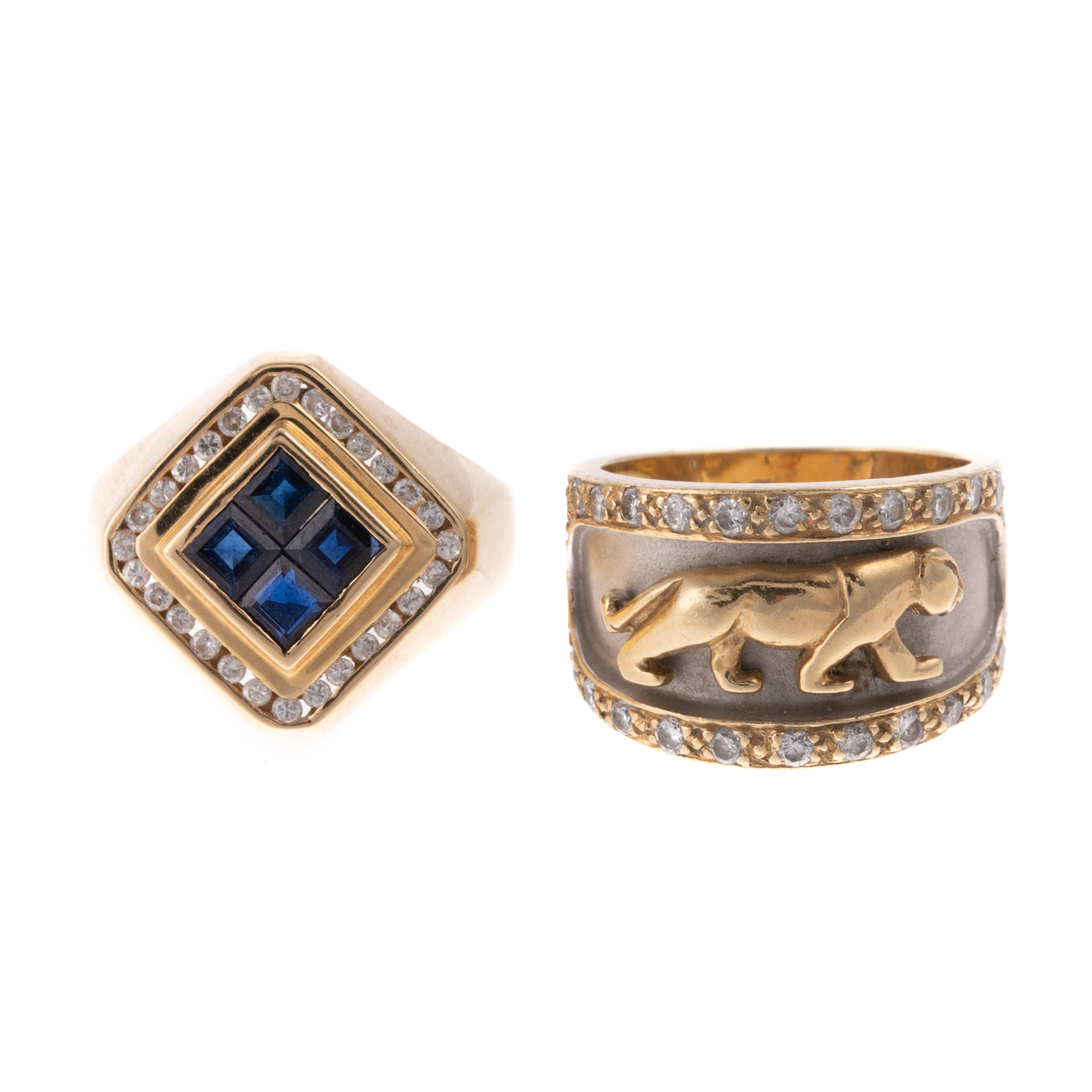 Appraisal: A PANTHER BAND SAPPHIRE DIAMOND RING IN K K yellow