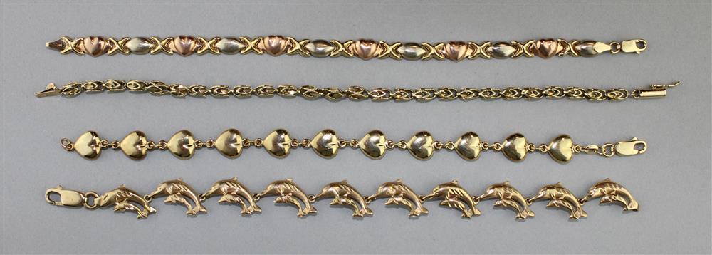 Appraisal: GROUP OF K YELLOW GOLD BRACELETS the four bracelets are