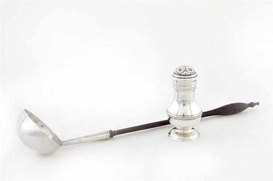 Appraisal: George II sterling punch ladle and salt shaker London dated