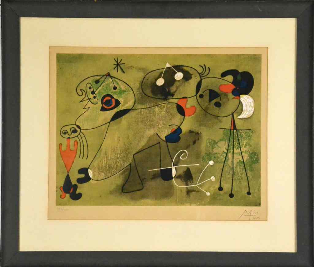 Appraisal: Joan Miro-Spanish - Titled ''Girl Walking Dog''Lithograph in ColorsEdition size