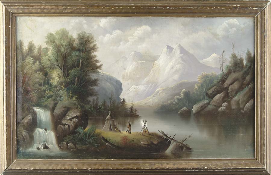 Appraisal: NEW YORK SCHOOL INDIAN MOUNTAIN SCENE OIL ON CANVAS PAINTING