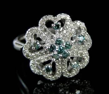 Appraisal: A Blue and White Diamond Flower Ring k white gold