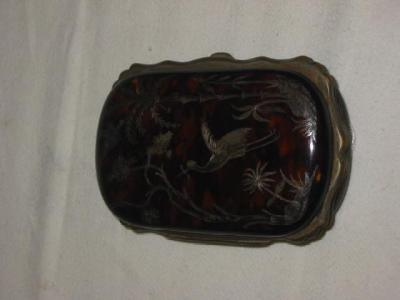 Appraisal: A FRENCH TORTOISESHELL AND PIQUE PURSE of hinged rounded oblong