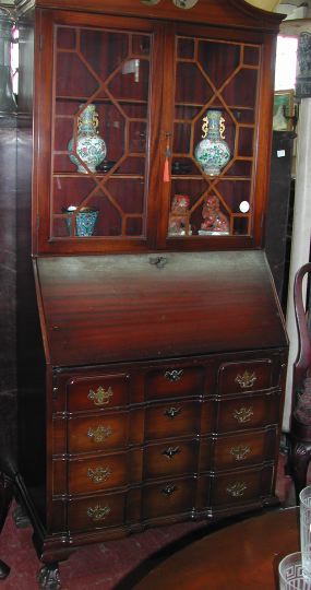 Appraisal: American Colonial Revival Mahogany Block-Front Secretary-Bookcase early th century with