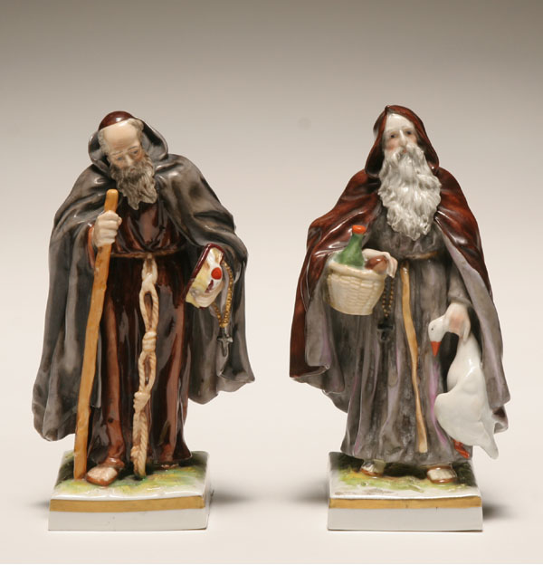 Appraisal: Pair cloaked Capo di Monte monks one bearded friar carries