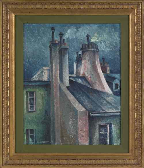 Appraisal: Oil on board townscape th c signed lower left Mennen