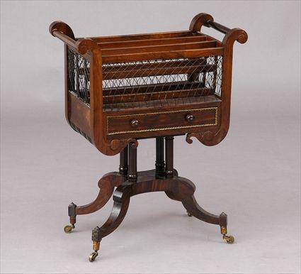 Appraisal: REGENCY-STYLE GILT-METAL-MOUNTED ROSEWOOD CANTERBURY The -division lyre-form top with wirework