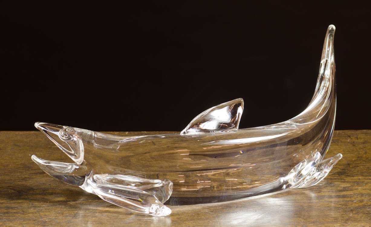 Appraisal: STEUBEN CRYSTAL SALMON SCULPTURE designed by James Houston engraved Steuben