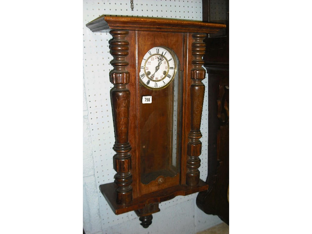 Appraisal: Vienna walnut two train spring driven wall clock the two