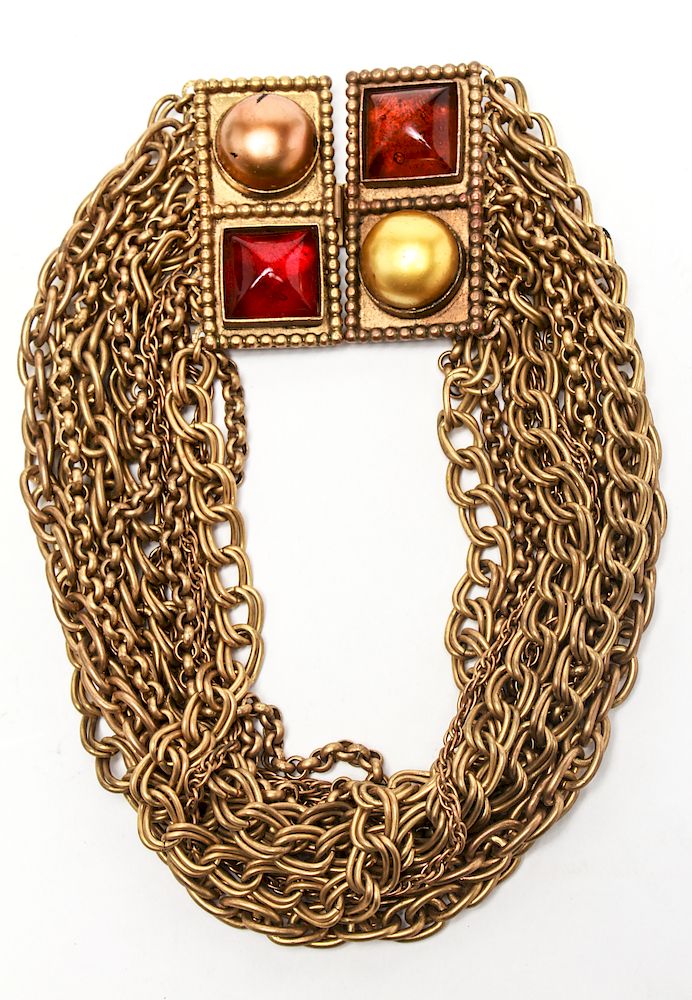 Appraisal: Isabel Canova Amber Glass Gold-Tone Chain Necklace Isabel Canova multi-strand