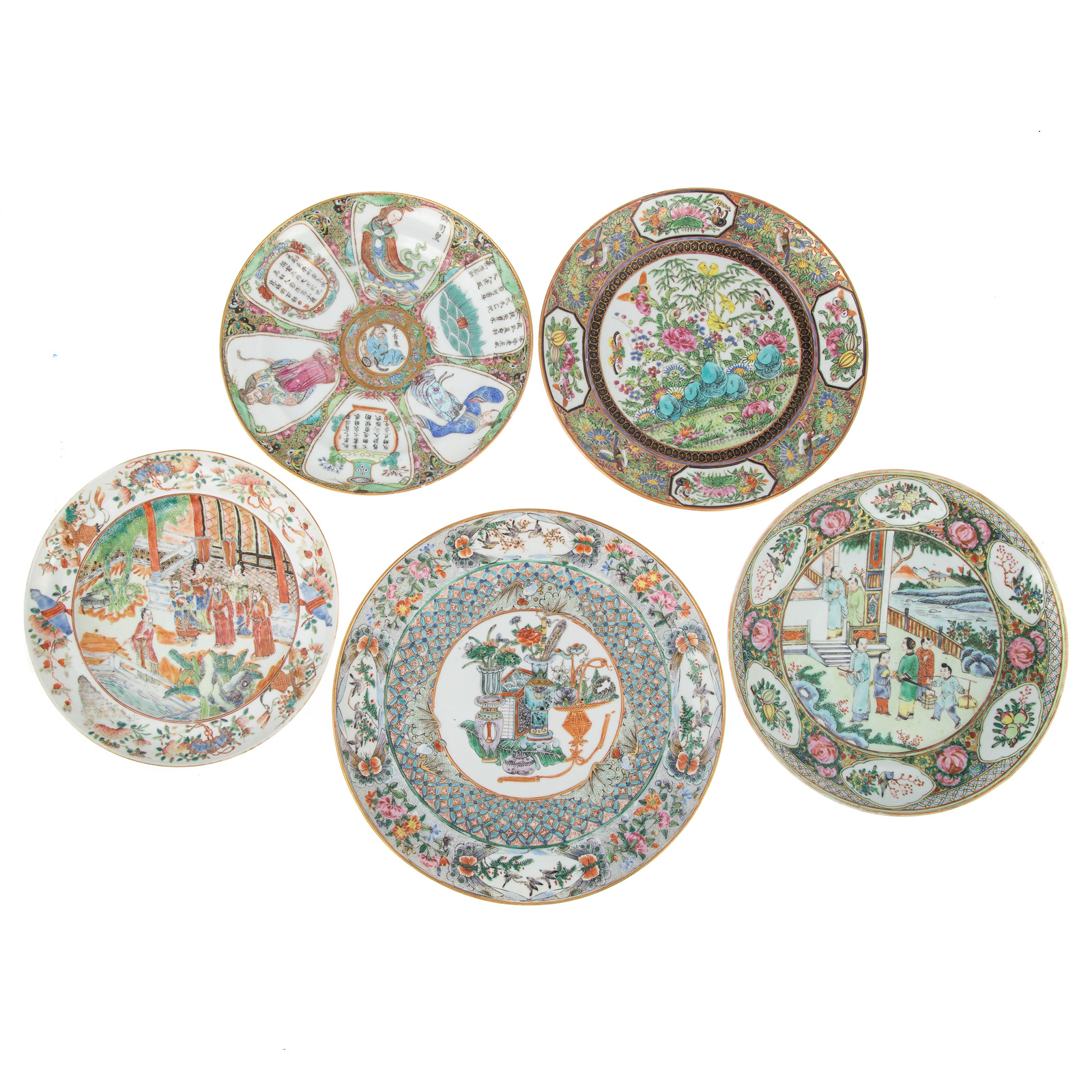 Appraisal: FIVE CHINESE EXPORT FAMILLE ROSE PLATES Tongzhi Period - includes