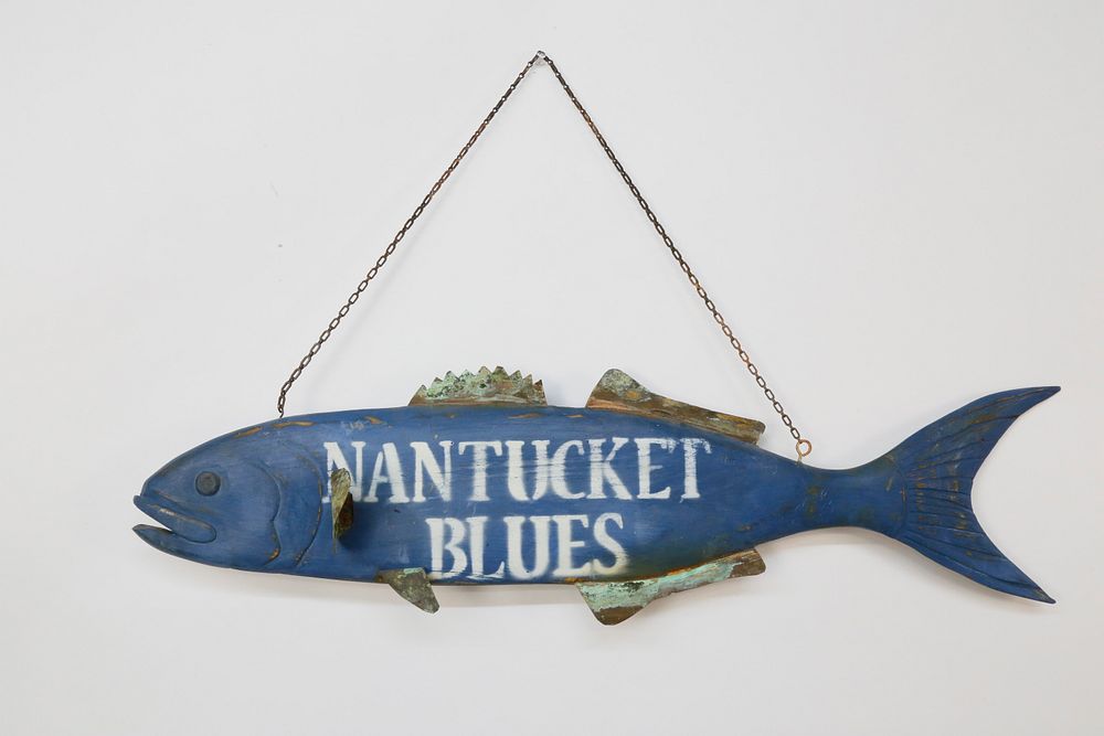 Appraisal: Carved and Painted Nantucket Blues Bluefish Sign Carved and Painted