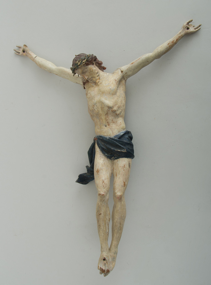 Appraisal: ITALIAN BAROQUE CARVED AND PAINTED WOOD CORPUS FIGURE The crucified