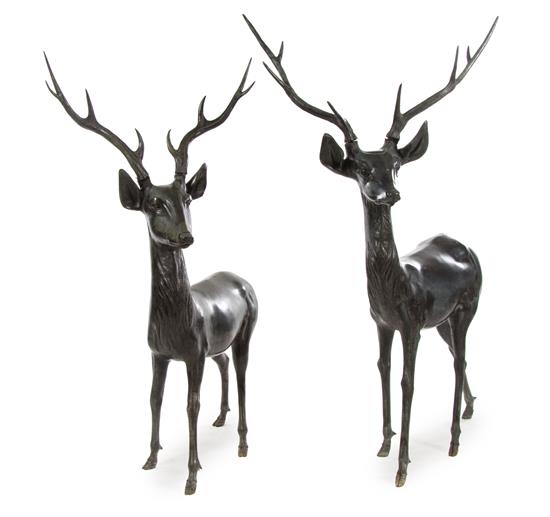 Appraisal: Sale Lot A Pair of Bronze Models of Stags th