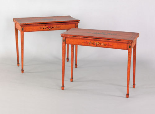 Appraisal: Pair of George III painted satinwood console tables ca each