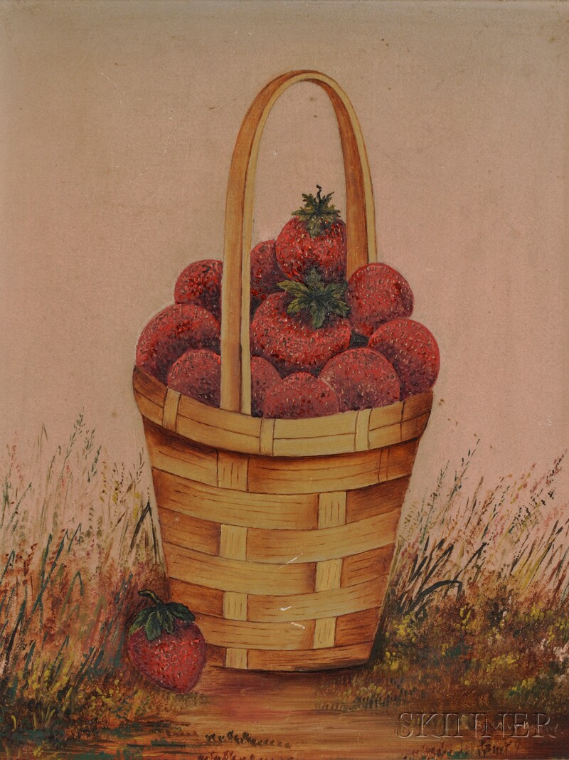 Appraisal: American School th Century Basket of Strawberries Indistinctly signed By