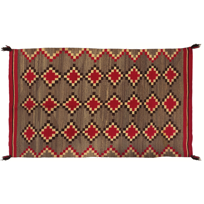 Appraisal: Navajo rug diamond pattern in red cream and brown on