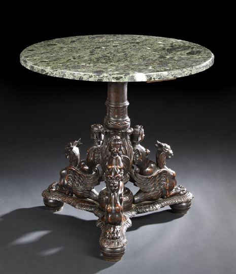 Appraisal: Italian Walnut and Marble-Top Center Table mid- th century in