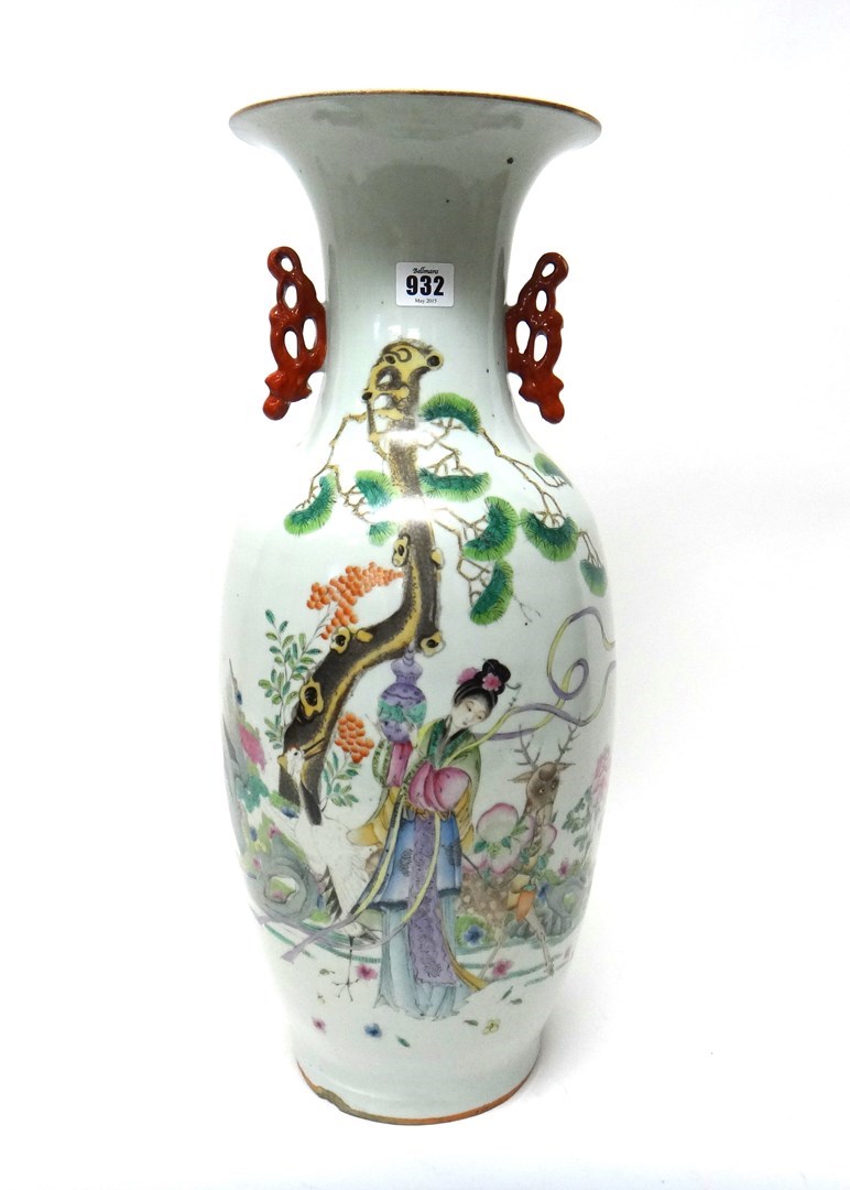 Appraisal: A tall Chinese famille-rose two-handled baluster vase th century painted