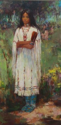 Appraisal: Framed oil on canvas painting Native American Maiden signed lower