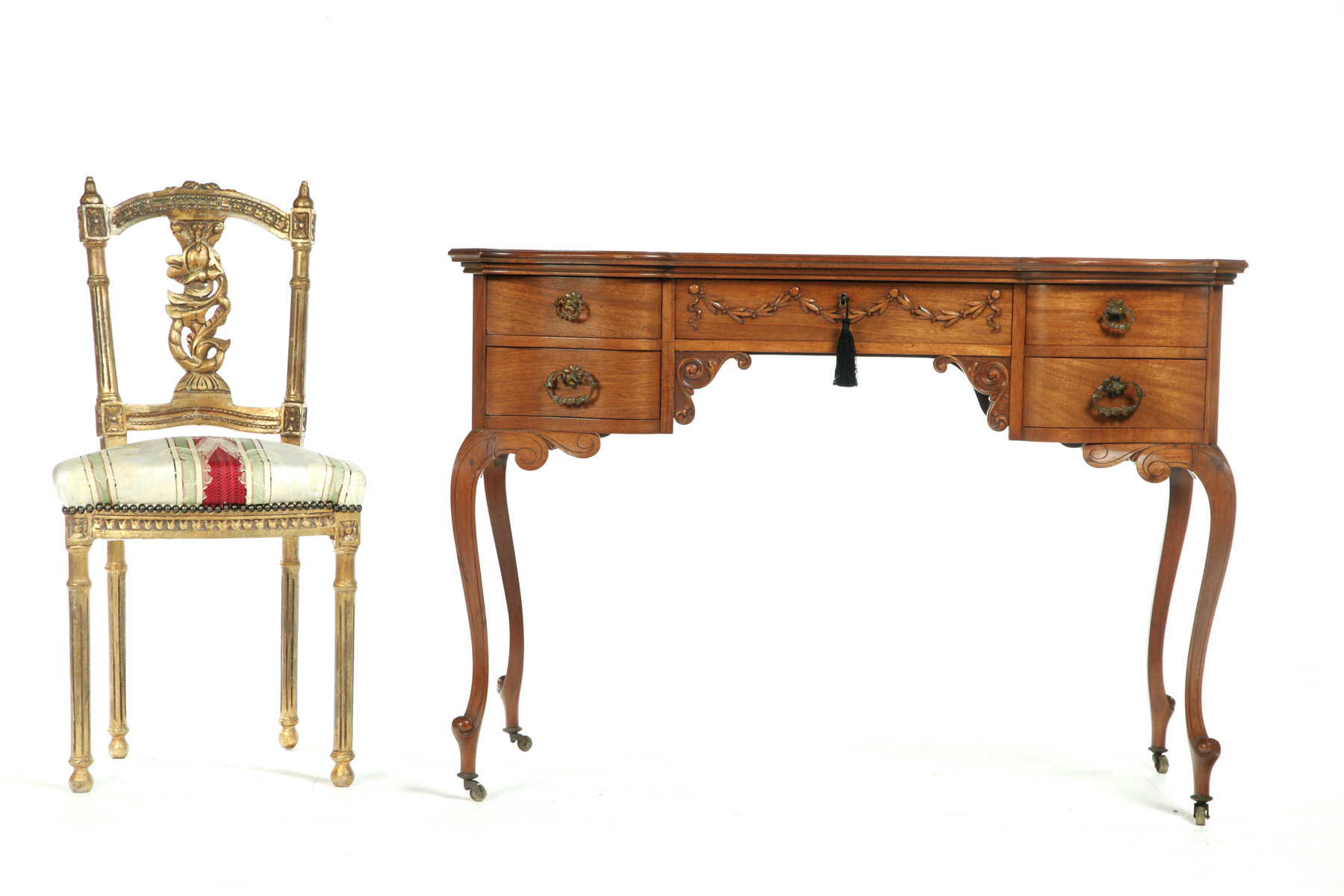 Appraisal: FRENCH-STYLE DRESSING TABLE WITH GOLD SIDE CHAIR American th century