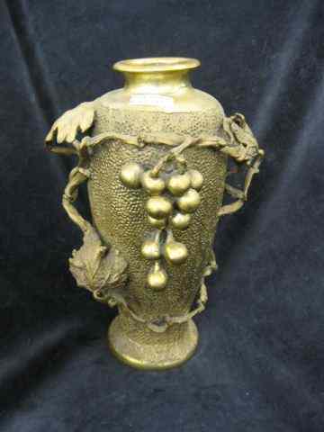 Appraisal: Oriental Brass Vase with Applied Grape vine decor textured background