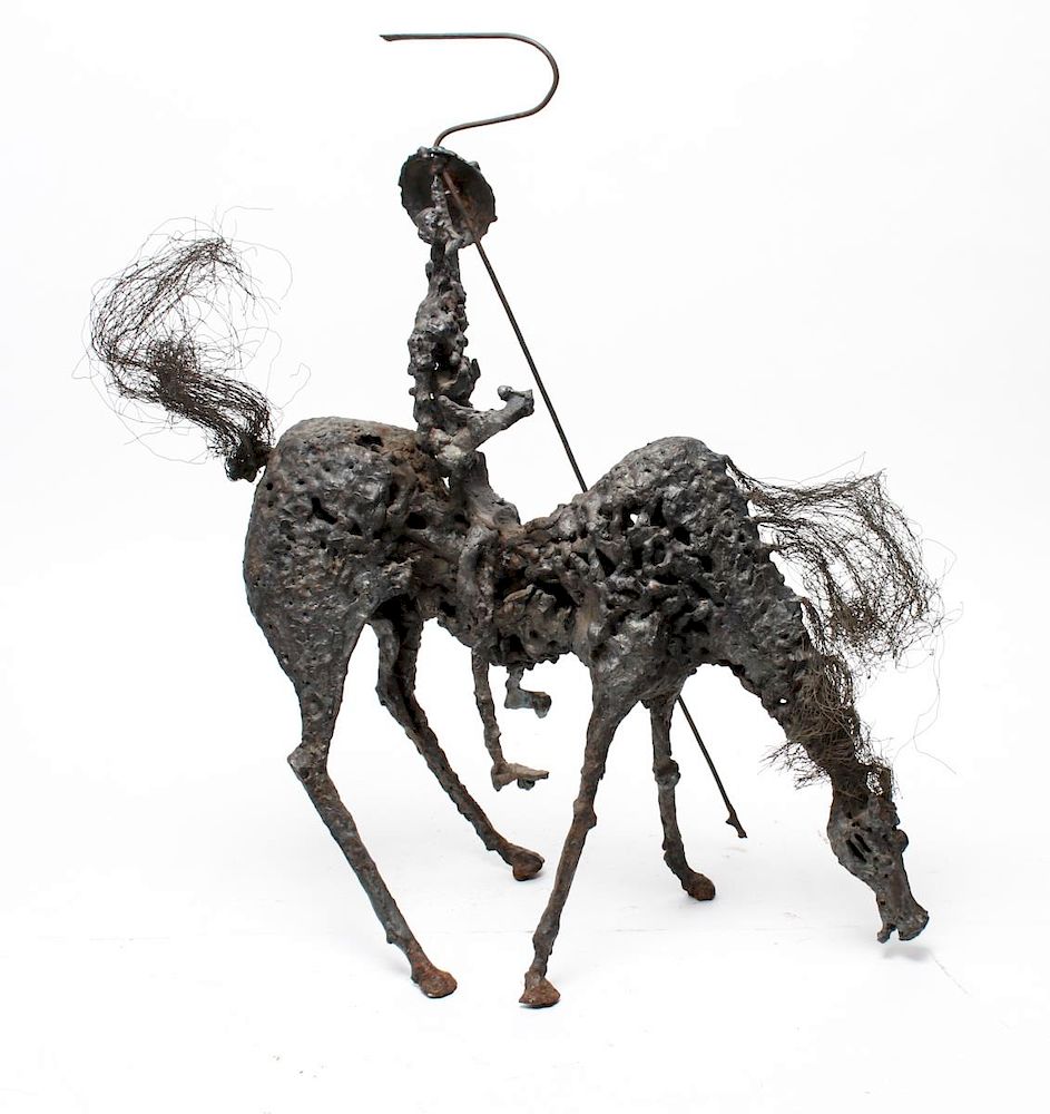 Appraisal: Mid-Century Brutalist Iron Don Quixote Sculpture Mid-Century Modern Brutalist cast