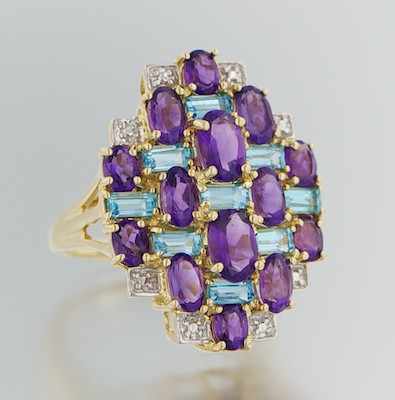 Appraisal: An Amethyst Aquamarine and Diamond Ring k yellow gold ring