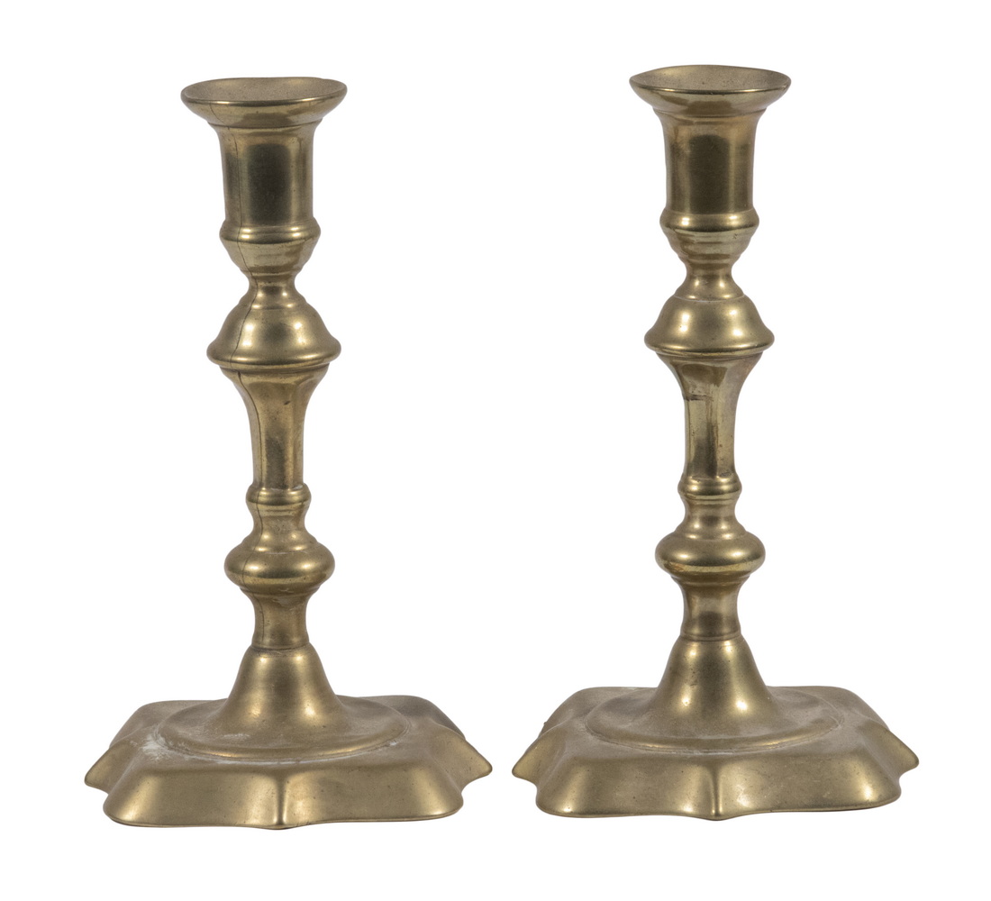 Appraisal: PR TH C BRASS CANDLESTICKS Pair of English George II