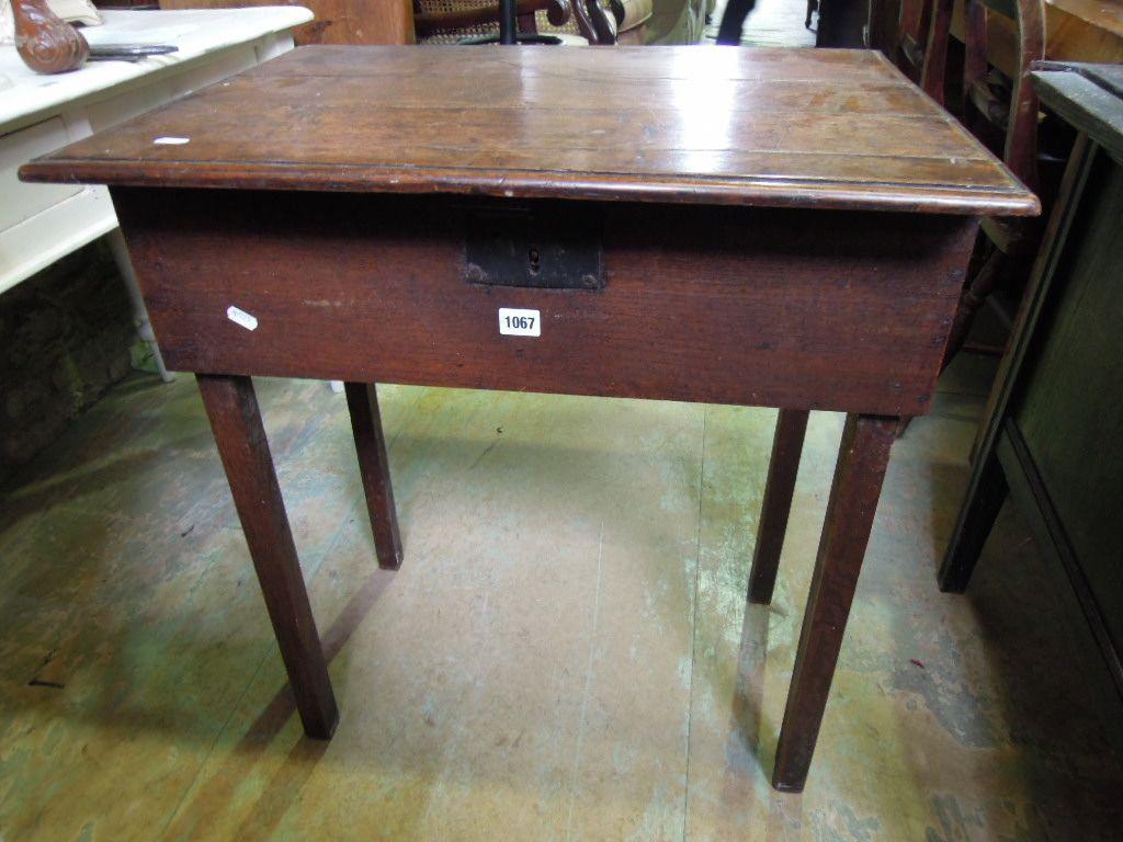 Appraisal: An antique oak bible box with steel lock plate now