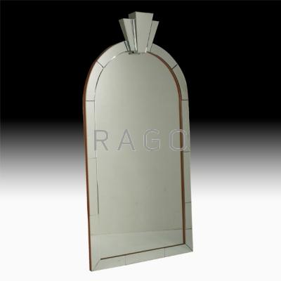 Appraisal: KARL SPRINGER Illuminated mirror USA s Mirrored glass wood Unmarked