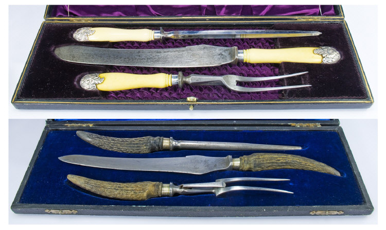 Appraisal: Late Victorian Silver-Banded Carving Set By Abram Brooksbank of Sheffield