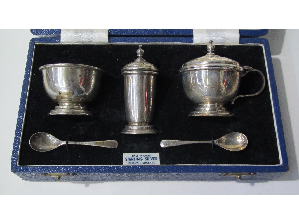 Appraisal: Cased three piece silver condiment set Birmingham